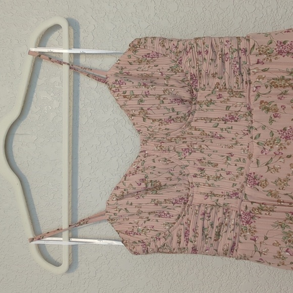 Lulu's Cascading Crush blush pink floral tiered sleeveless bustier midi dress - Picture 8 of 12